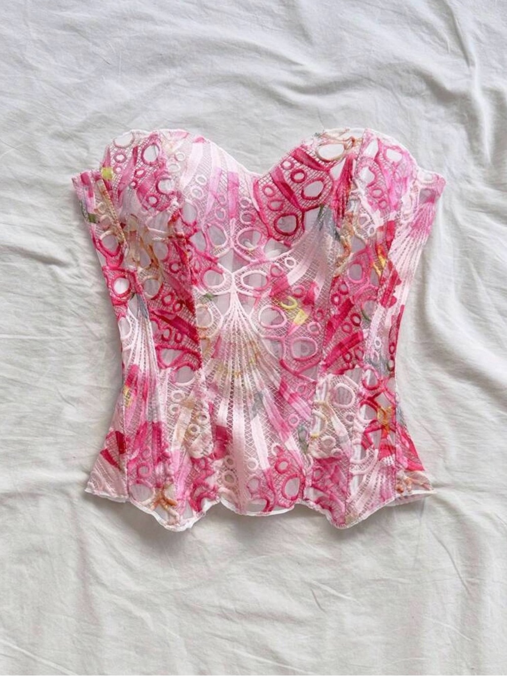 Pink Lace Strapless Bustier Top